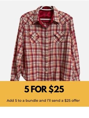 Western shirt with pearl snap buttons and gems.
CLEARANCE bundle sale 5 for $25